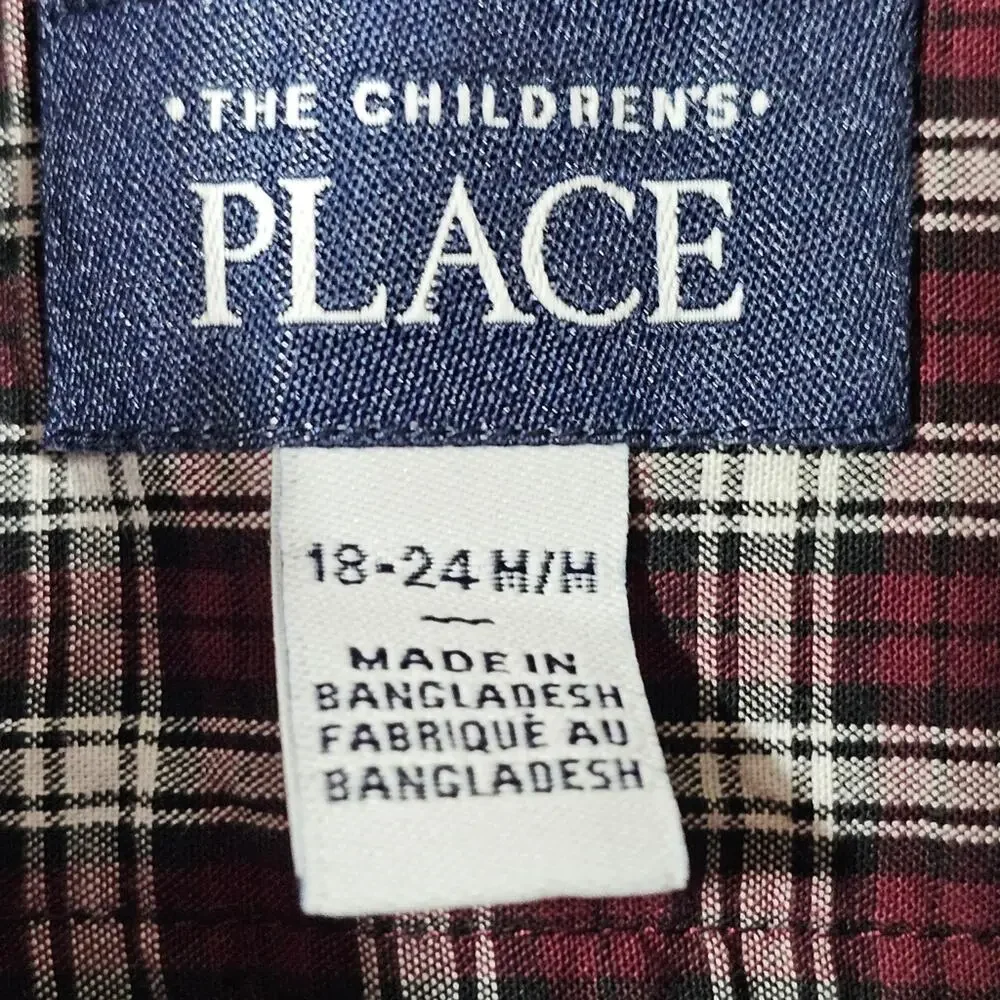 The Children's Place Infant Boy's Button-Down Red Plaid Oxford Shirt 18-…